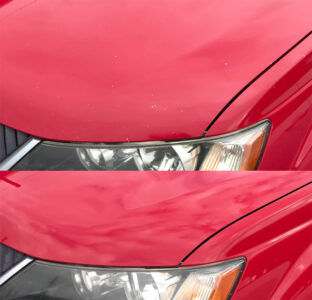 mitsubishi front hood before and after paint chip repair